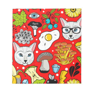 Katze und Ei in Rot Notizblock