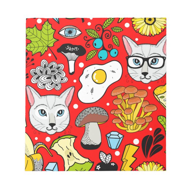 Katze und Ei in Rot Notizblock (Vorderseite)