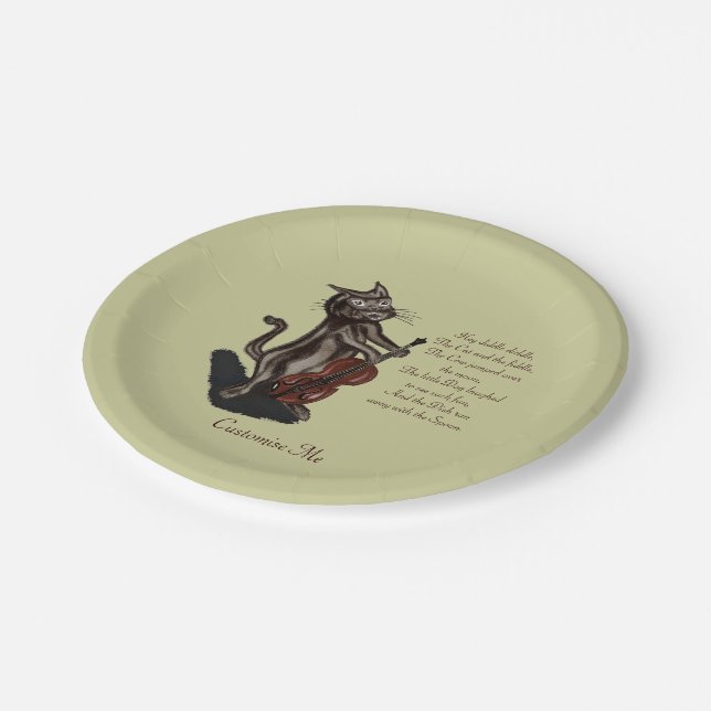 Katze und Fiddle Pappteller (Schrägansicht)