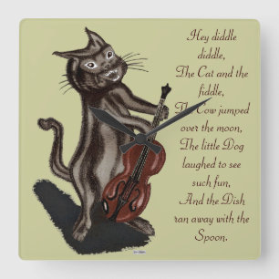 Katze und Fiddle Quadratische Wanduhr