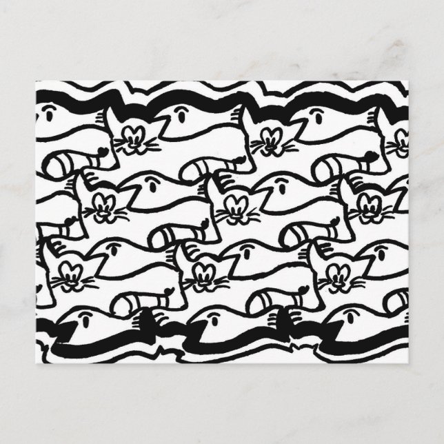 Katze und Fisch Big Coloring Plate Postkarte (Vorderseite)