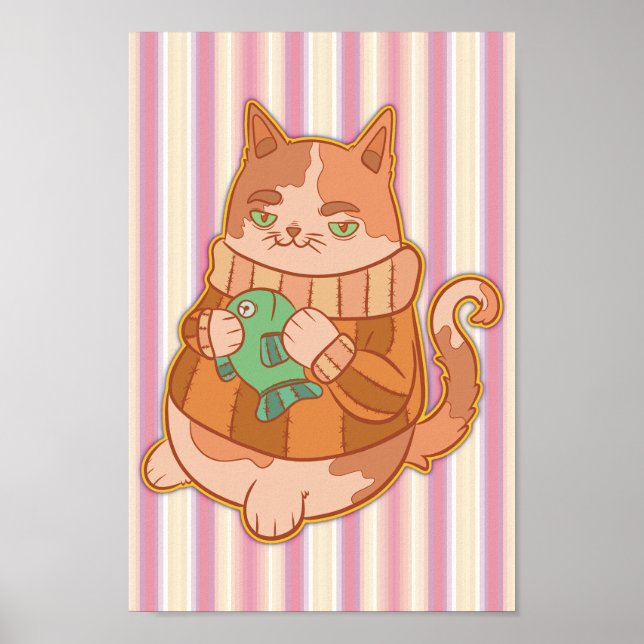 Katze und Fische Poster (Vorne)