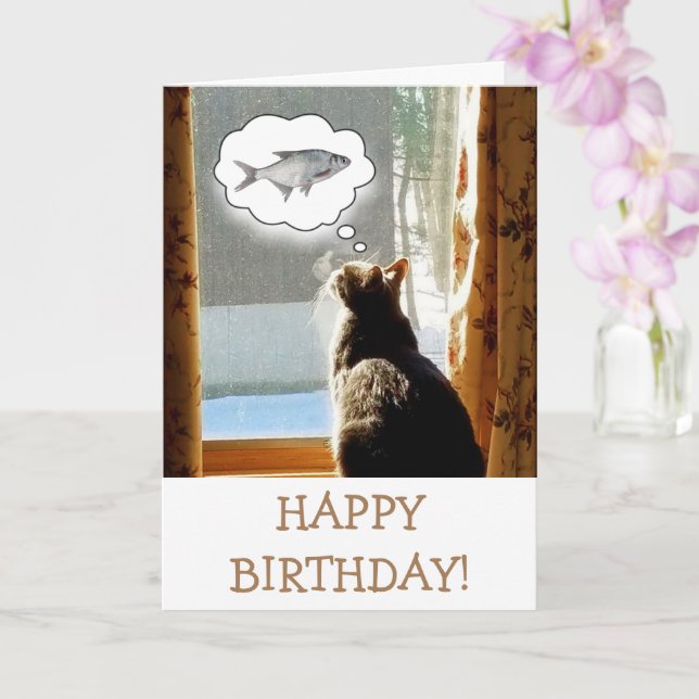Katze und Fische zum Geburtstag Karte (Orchidee)