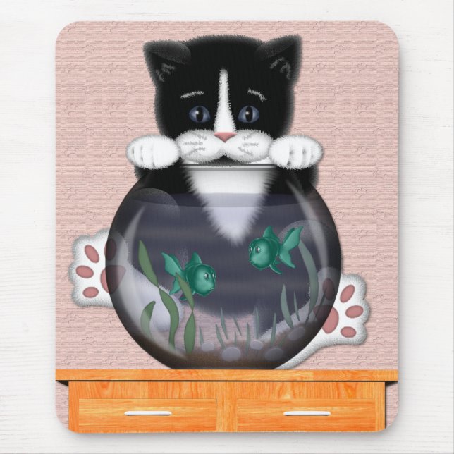 Katze und Fishbowl Mousepad (Vorne)