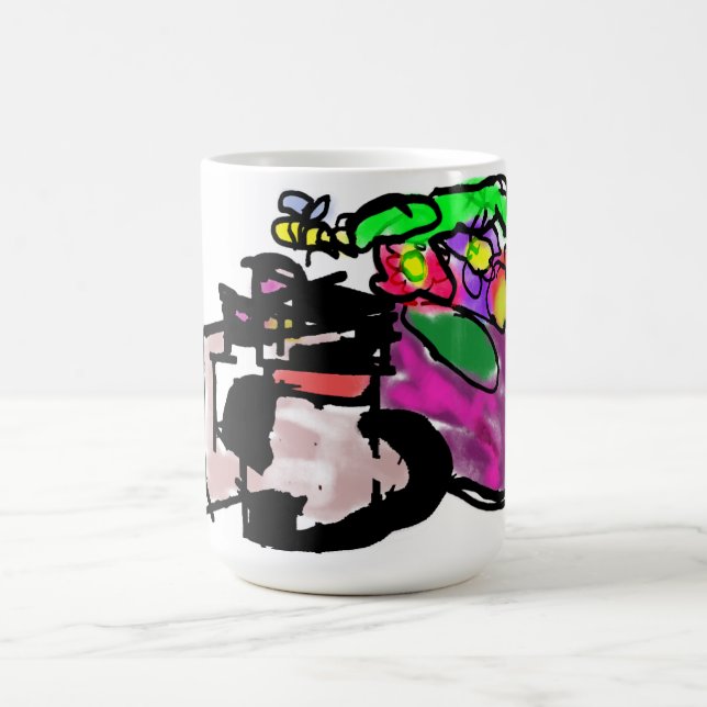 Katze und Frühlingsblumen  Kaffeetasse (Mittel)