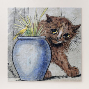 Katze und gelber kleiner Vogel, Louis Wain