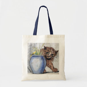 Katze und gelber kleiner Vogel, Louis Wain Tragetasche