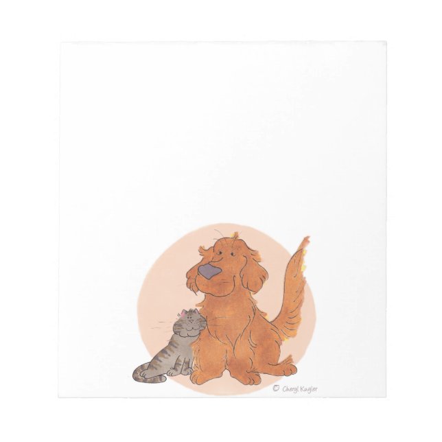 Katze und Golden Retriever / Notepad Notizblock (Vorderseite)