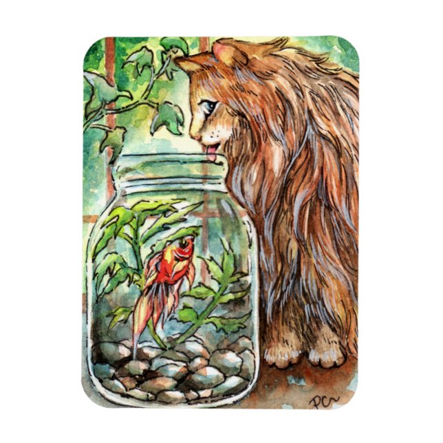 Katze und Goldfische Magnet (Vertikal)