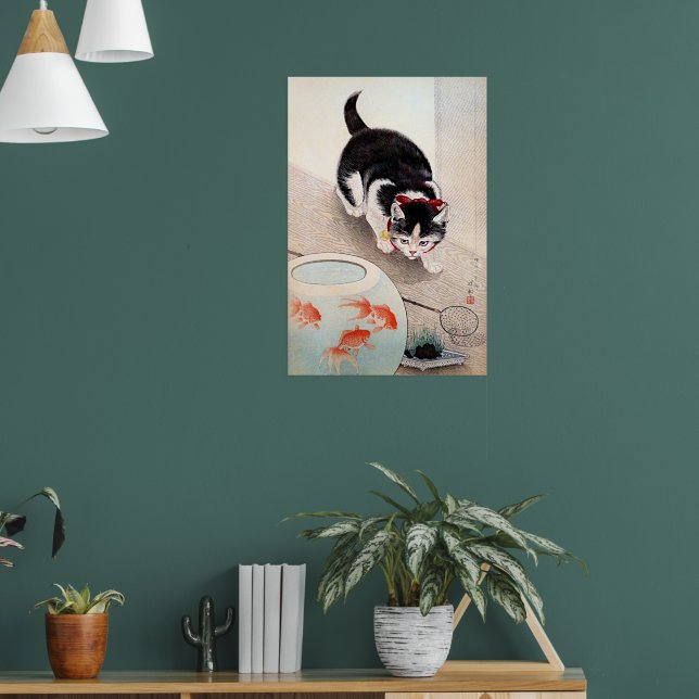 Katze und Goldfischglas-Kunstwerk,  Poster (Wohnzimmer 1)