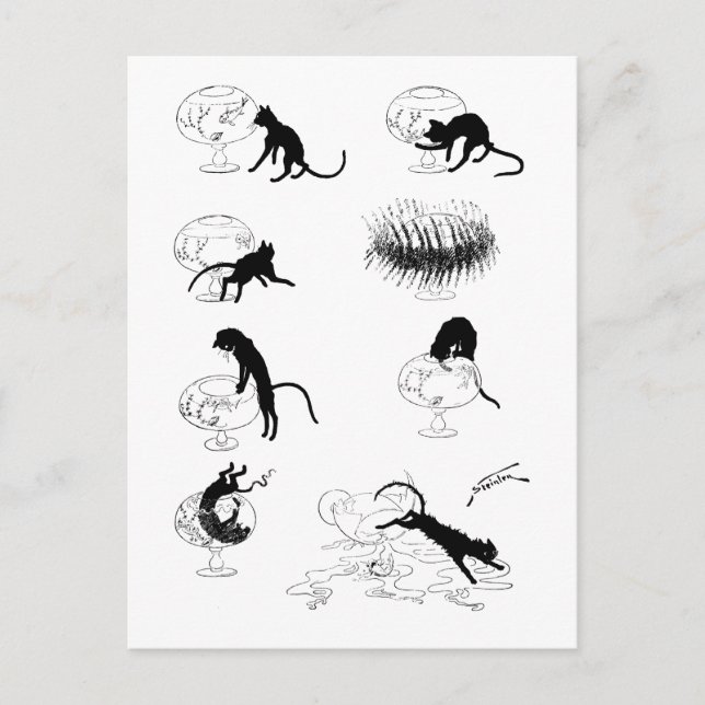 Katze und Goldfish, Alexandre Steinlen Postkarte (Vorderseite)