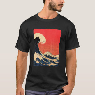 Katze und große Welle vor Kanagawa japanische Ästh T-Shirt