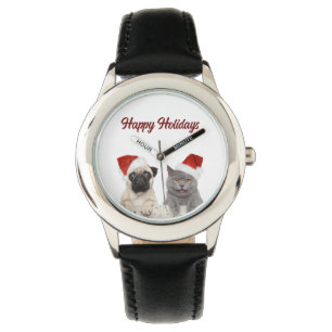 Katze und Hund frohe Weihnachten glückliche Weihna Armbanduhr