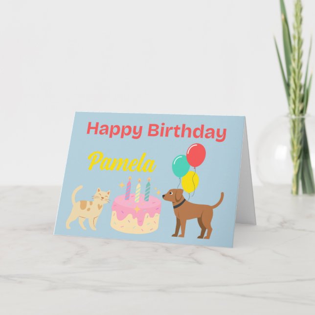 KATZE UND HUND GLÜCKEN BIRTHDAKARTE KARTE (Vorderseite)