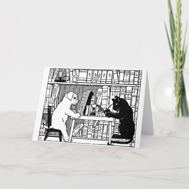 Katze und Hund in der Bibliothek Karte (Vorderseite)