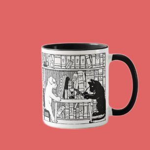 Katze und Hund in der Bibliothek Tasse