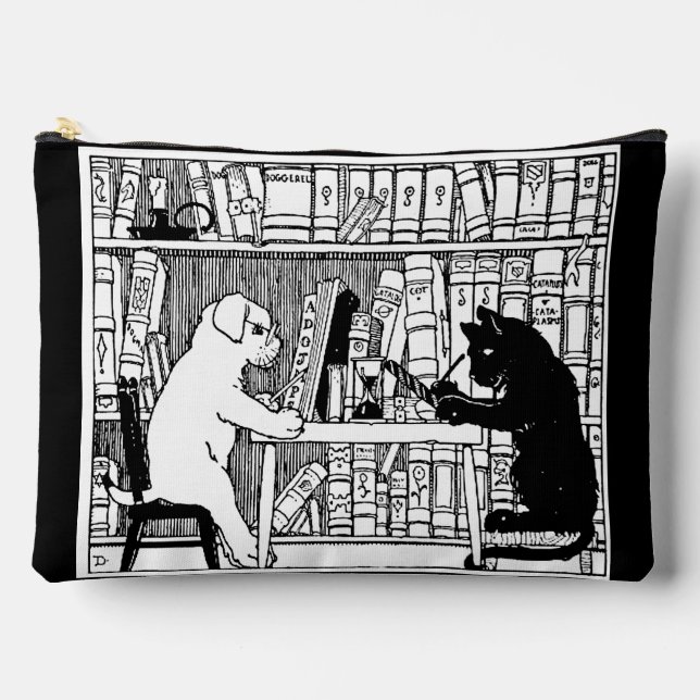 Katze und Hund in der Bibliothek Zubehörtasche (Vorderseite)