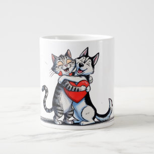 Katze und Hund in Liebe Jumbo-Tasse