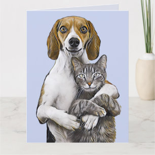 KATZE UND HUND KUNST ROMANTISCHE LIEBE GEBURTSTAGS KARTE