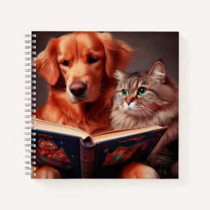 Katze und Hund lesen ein Buch