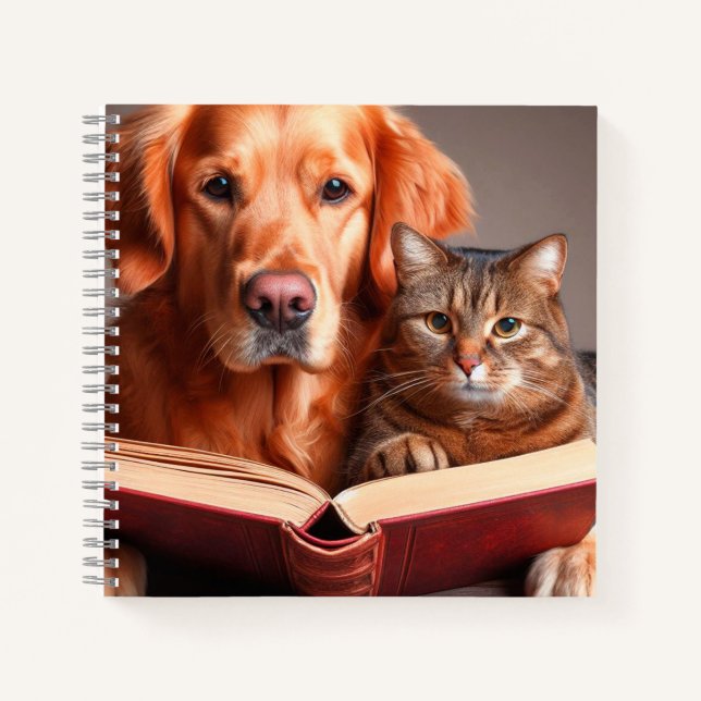 Katze und Hund lesen ein Buch (Vorderseite)