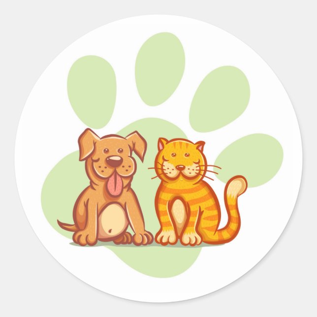Katze und Hund Runder Aufkleber (Vorderseite)
