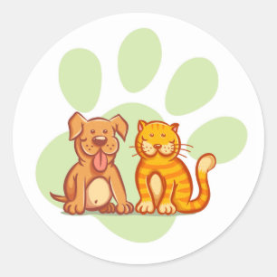 Katze und Hund Runder Aufkleber