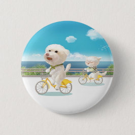 Katze und Hunde reiten Fahrrad Button