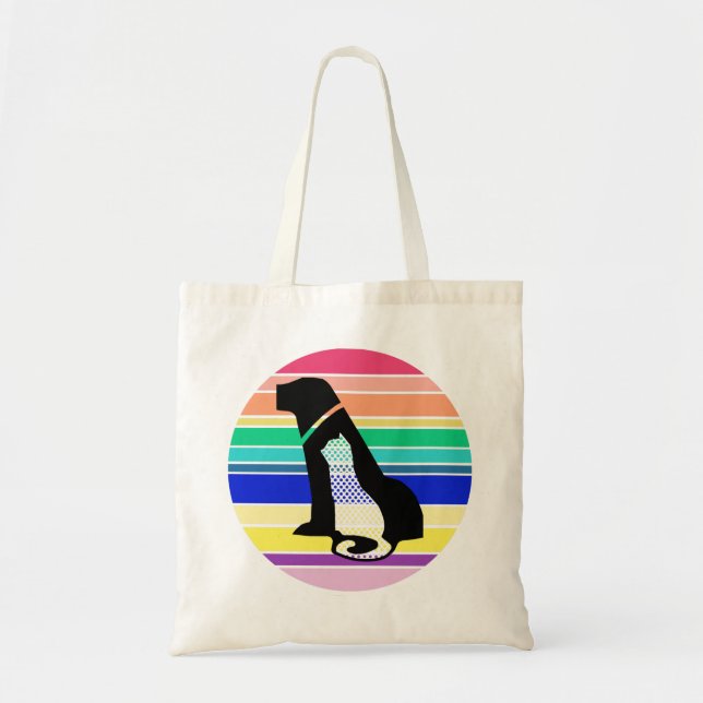 Katze und Hunde Silhouette auf farbigen Streifen Tragetasche (Vorne)