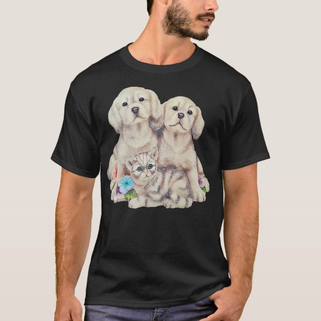 Katze und Hunde Welpen Liebe T-Shirt (Vorderseite)