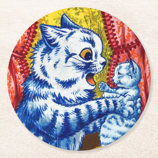 Katze und ihre Kätzchen Runder Pappuntersetzer (Vorderseite)