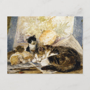 Katze und Kätzchen schlafen im Atelier des Künstle Postkarte
