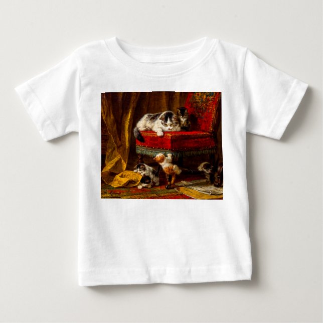 Katze und Kätzchen spielen mit Stuhl Baby T-shirt (Vorderseite)