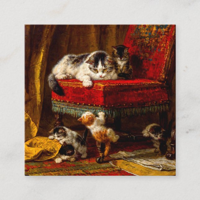 Katze und Kätzchen spielen mit Stuhl Begleitkarte (Vorderseite)
