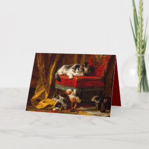 Katze und Kätzchen spielen mit Stuhl Einladung