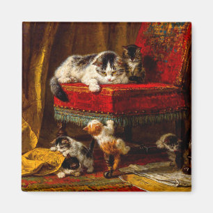 Katze und Kätzchen spielen mit Stuhl Magnet