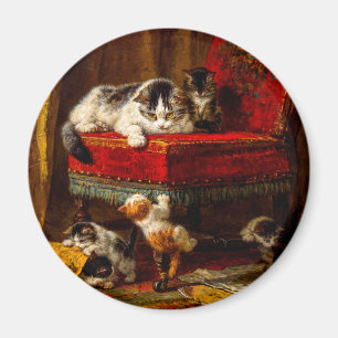 Katze und Kätzchen spielen mit Stuhl Magnet