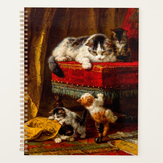 Katze und Kätzchen spielen mit Stuhl Planer (Vorderseite)