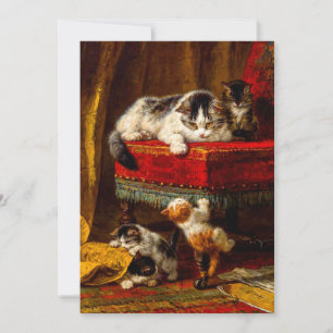 Katze und Kätzchen spielen mit Stuhl Save The Date