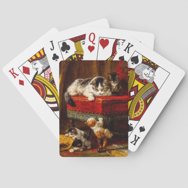 Katze und Kätzchen spielen mit Stuhl Spielkarten (Rückseite)