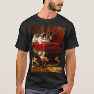 Katze und Kätzchen spielen mit Stuhl T-Shirt