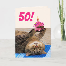 Katze und Kuchen 50. Geburtstag Karte