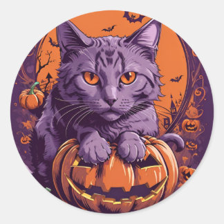 Katze und Kürbis Runder Aufkleber
