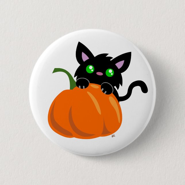 Katze und Kürbisknopf Button (Vorderseite)