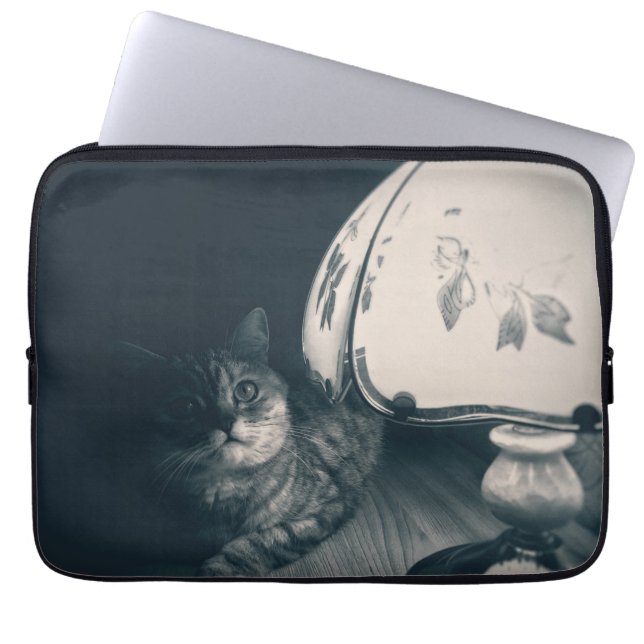 Katze- und Lampennoir-Style-Fotografie Laptopschutzhülle (Vorderseite)