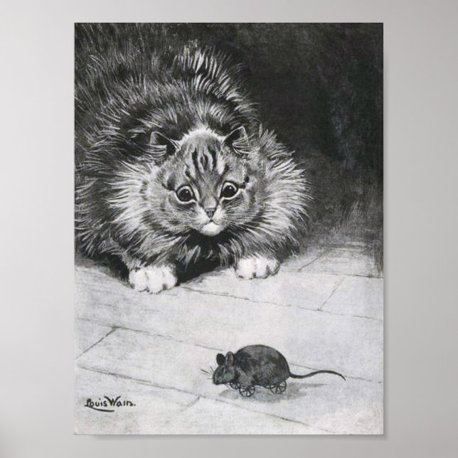 Katze und Maus, Louis Wain Poster (Vorne)