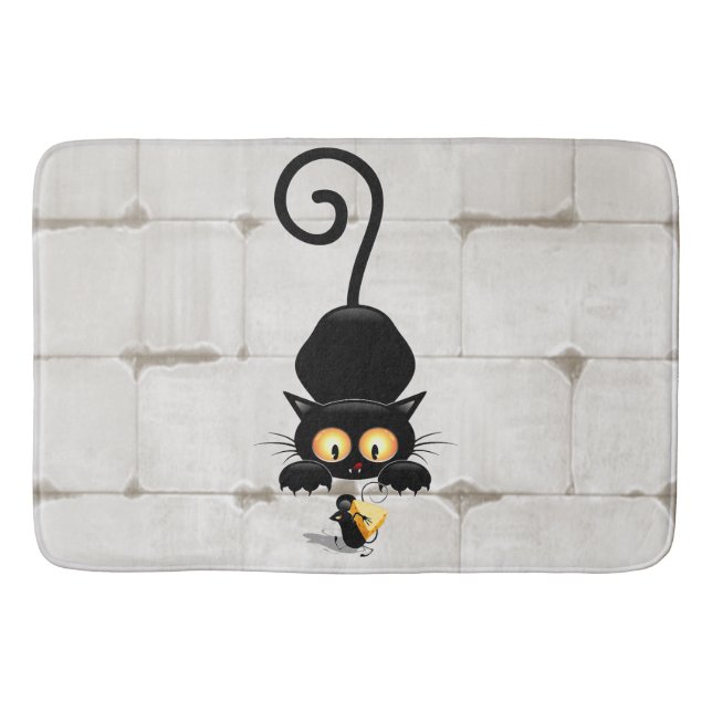 Katze und Maus mit Käse Fun Cartoon Charaktere Badematte (Vorderseite)