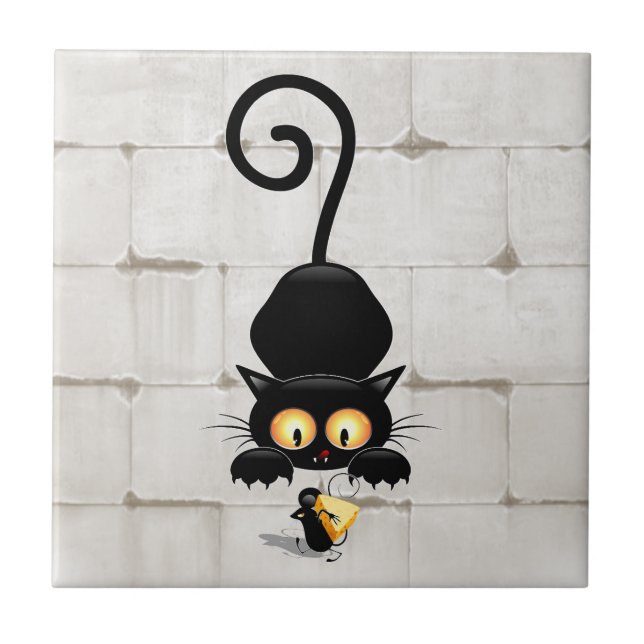 Katze und Maus mit Käse Fun Cartoon Charaktere Fliese (Vorderseite)