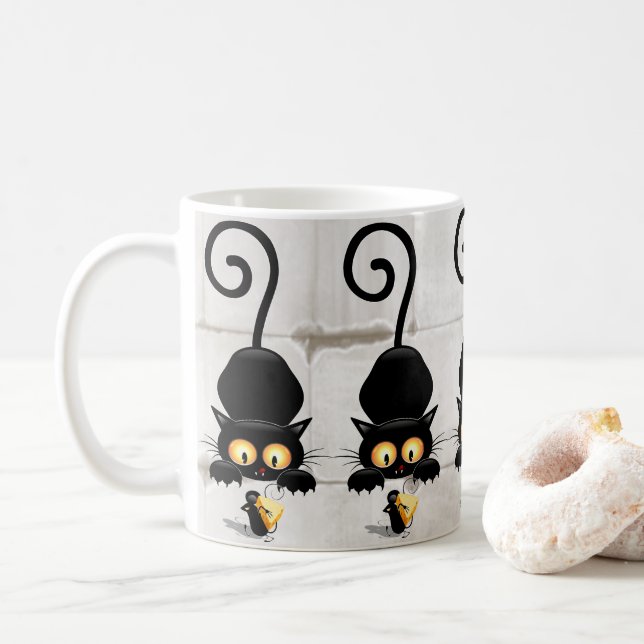 Katze und Maus mit Käse Fun Cartoon Charaktere Kaffeetasse (Mit Donut)