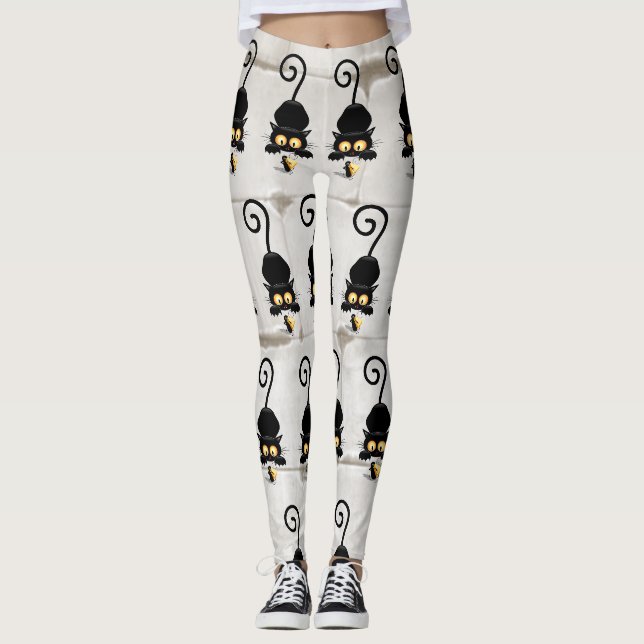 Katze und Maus mit Käse Fun Cartoon Charaktere Leggings (Vorderseite)